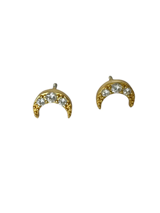 Aretes Luna Plata 925, Chapado en Oro