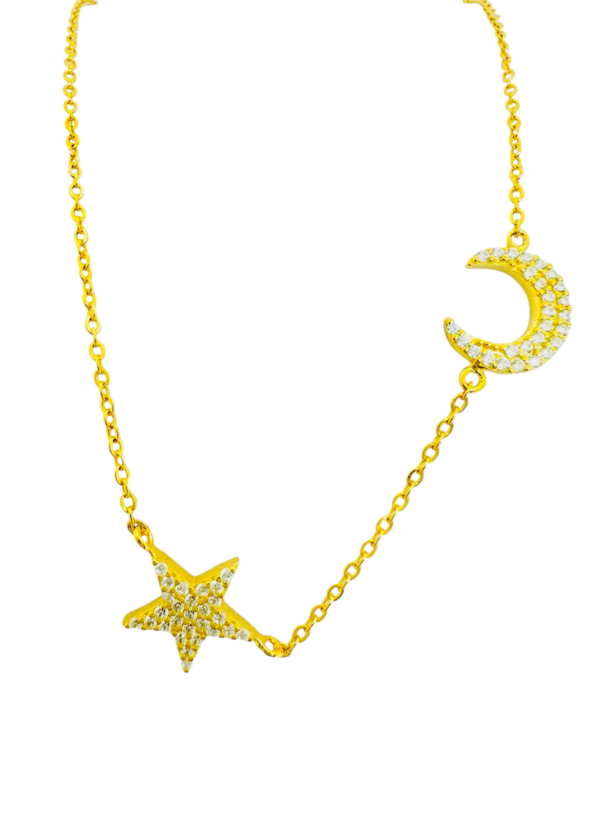 Collar Luna y Estrella Plata 925, Chapado en Oro