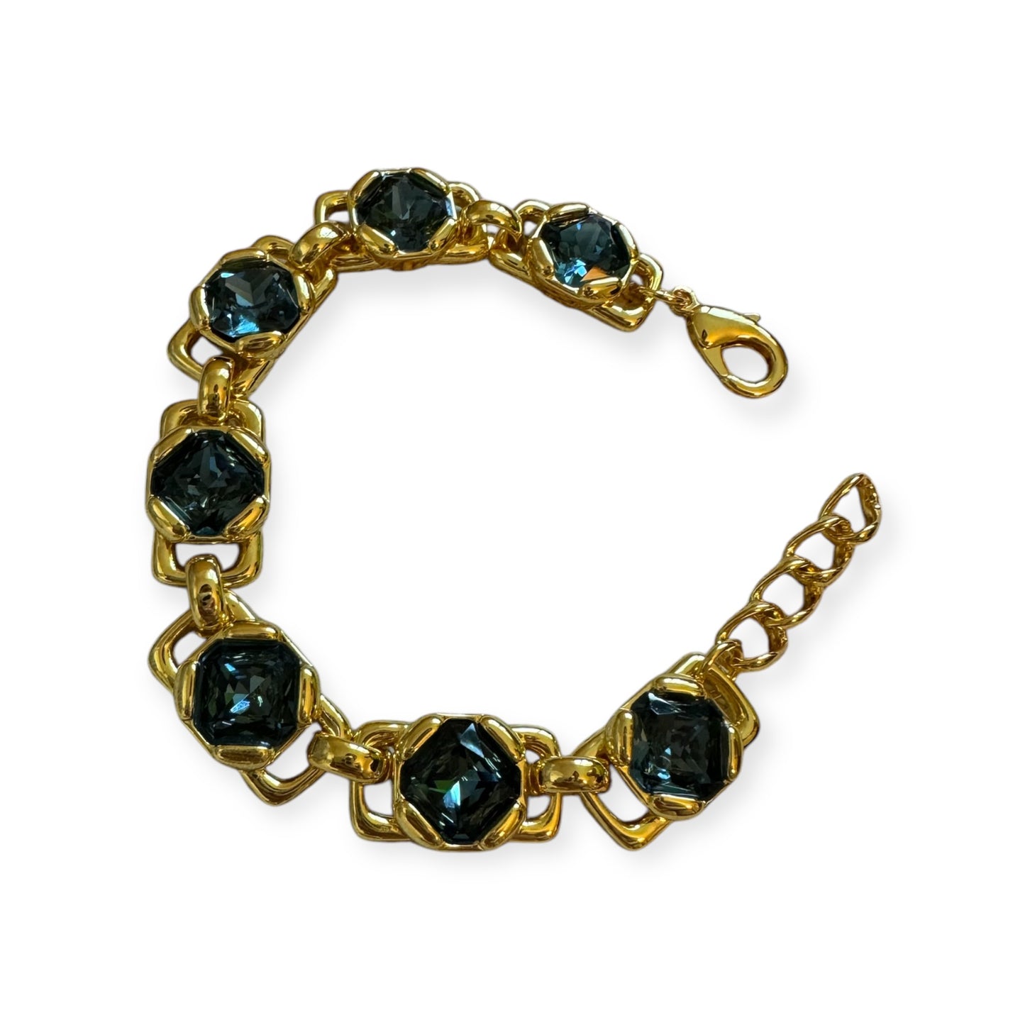 Brazalete en Metal Cobre con Piedras Color Azul Topacio, Chapado en Oro