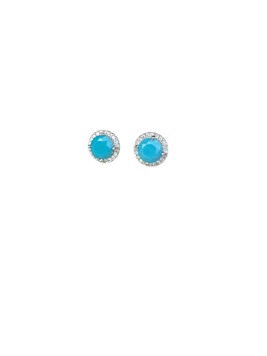 Aretes Tipo Dormilonas, Con Piedra Color Turquesa,Plata 925