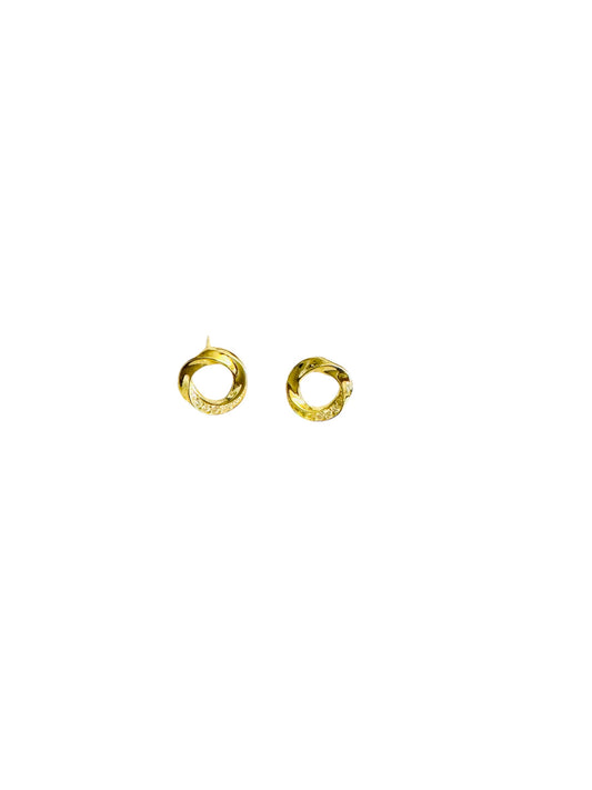 Aretes Circulares Torneados,Con Zirconias,Plata 925,Chapados En ORO