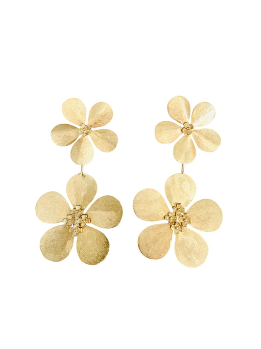 Aretes Diseño De Flor, Metal Brass ,Chapado En Oro