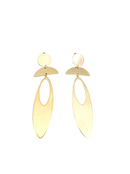 Aretes Largos,Metal Brass,Chapado En Oro